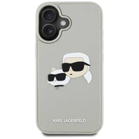 Karl Lagerfeld HC 3D guminis dvigubų galvų iPhone 16 dėklas - smėlio spalvos