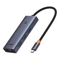 Hub 5in1 Baseus UltraJoy 5 prievadų (4xUSB 3.0, PD) pilkas