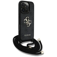 Guess 4G Big Logo Cord Stap dėklas telefonui iPhone 16 Pro - juodas