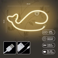 Neon LED Light WHALE warm baltas Bat + USB FLNE09 Forever Light