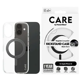 CARE by PanzerGlass Funkcinis dėklas telefonui su stovu iPhone 16 6.1" juodas/juodas Magnetinis 1321