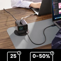 Joyroom Podix JR-TRD01 GaN 140W stalinis įkroviklis su 5 jungtimis ir dviem ištraukiamais laidais - pilkas