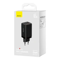 Sieninis įkroviklis Baseus GaN5 Pro 2xUSB-C + USB, 65W (juodas)