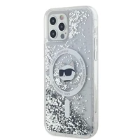Karl Lagerfeld Skystas Blizgučiai Choupette galvos MagSafe dėklas iPhone 12 / 12 Pro - permatomas