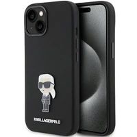 Karl Lagerfeld silikoninis Ikonik Metal Pin dėklas telefonui iPhone 15 - juodas