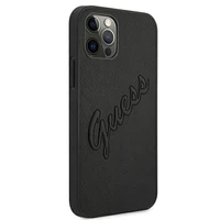 Guess Saffiano Vintage Script dėklas telefonui iPhone 12 Pro Max 6.7 juodas