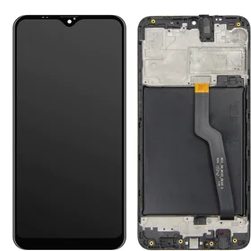 Ekranas Samsung A105 A10 su lietimui jautriu stikliuku ir rėmeliu Black ORG