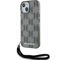 Karl Lagerfeld IML Mono KL Pattern & Cord dėklas telefonui iPhone 15 / 14 / 13 - juodas