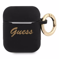 Guess GUA2SSSK AirPods dėklas juodas/juodas Silikonas Vintage Script