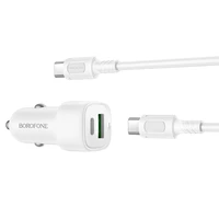 Borofone Car charger BZ34B Cloud - USB + Type C - QC 3.0 PD 38W with Type C to Type C cable white