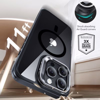 ESR Classic Hybrid Kickstand Halolock Magnetinis dėklas telefonui su stovu + grūdintas stiklas iPhone 16 Pro Max - skaidrus su juodu rėmeliu