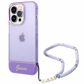 Guess GUHCP14XHGCOHU iPhone 14 Pro Max 6.7" violetinis/violetinis kietas dėklas Translucent Pearl Strap