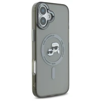 Karl Lagerfeld IML Metal Karl&Choupette Head magnetinis dėklas telefonui iPhone 16 Plus - juodas