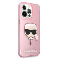 Karl Lagerfeld blizgus Karl's galvos dėklas telefonui iPhone 13 Pro Max – rožinis