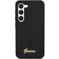 Guess GUHCS23MSLSMK S23+ S916 juodas/juodas kietas dėklas Silikoninis Vintage Gold Logo
