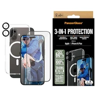 PanzerGlass Rinkinys 3in1 iPhone 16 Plus 6.7 D3O kietasis dėklas + Apsauginis stiklas UWF+ Objektyvo apsauga B1293+2863+1283