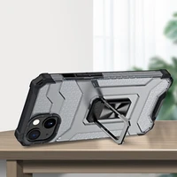 Permatomas žiedinis dėklas su stovu, tvirtas ir atsparus smūgiams, skirtas iPhone 12 mini, juodas