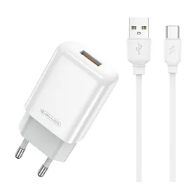 Įkroviklis Jellico EU01 2.4A USB-A + USB-A to USB-C cable 1.0m baltas