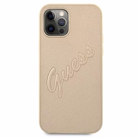 Guess GUHCP12LRSAVSLG iPhone 12 Pro Max 6.7 kietasis dėklas Saffiano Vintage Script auksinis