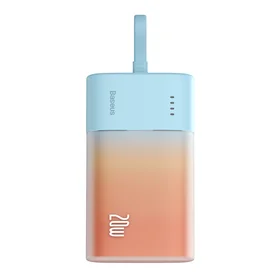 Baseus Popsicle 5200mAh 20W išorinė baterija su įmontuotu Lightning kabeliu (+ baltas Baseus Simple USB-C - USB-C 60W/20V/3A/30cm kabelis) - mėlyna-oranžinė
