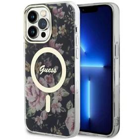 Guess GUHMP14XHCFWSK iPhone 14 Pro Max 6.7" juodas kietas dėklas Flower Magnetinis