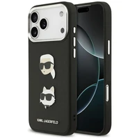 Karl Lagerfeld FW Grūdintas Karl & Choupette galvos ženkliukai ir logotipas iPhone 17 Pro Max dėklas - juodas