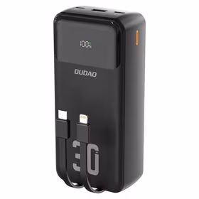 Dudao K15MAX 30000mAh PD 22.5W Išorinė baterija su įmontuotais kabeliais - juoda