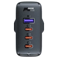 Greitas GaN 100W Power Delivery įkroviklis 3x USB C 1x USB su JK kištuku - juodas