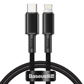 USB kabelis Baseus High Density Braided Fast Data PD 20W Type-C į Lightning 1.0m juodas CATLGD-01