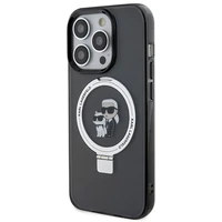 Karl Lagerfeld KLHMP15LHMRSKCK iPhone 15 Pro 6.1" juodas/juodas kietas dėklas su žiediniu stovu Karl&Choupette Magnetinis