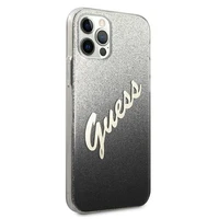 Guess GUHCP12MPCUGLSBK iPhone 12/12 Pro 6.1" juodas kietasis dėklas Glitter Gradient Script