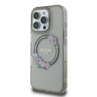 Guess IML Flowers Wreath Magnētinis dėklas telefonui iPhone 16 Pro - juodas