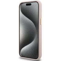 Guess silikoninis dėklas telefonui su metaliniu logotipu ir rėmeliu iPhone 15 Pro Max - rožinis