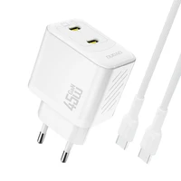 Dudao A28PCEU PD 45W GaN 2xUSB-C Wall Įkroviklis with USB-C Laidas - Baltas