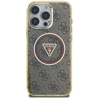Guess IML Metal Glitter 4G Circle Triangle Magnetinis dėklas telefonui iPhone 16 Pro Max - rudas