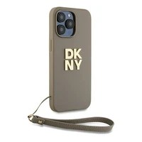 DKNY Dėklas telefonui su dirželiu ir logotipu iPhone 15 Pro Max - smėlio spalvos