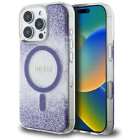 Guess HC dervos dugno blizgus magnetinis dėklas iPhone 16 Pro Max - violetinis