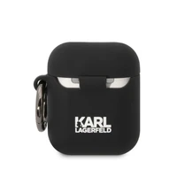 Karl Lagerfeld KLA2RUNCHK AirPods 1/2 dėklas juodas/juodas silikoninis Choupette galva 3D