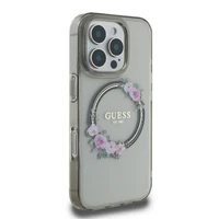 Guess IML Flowers Wreath Magnētinis dėklas telefonui iPhone 16 Pro - juodas