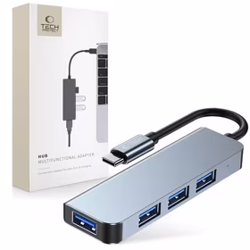HUB Tech-Protect V1 4in1 USB-C - 3x USB-A 2.0 / USB-A 3.0 - pilkas