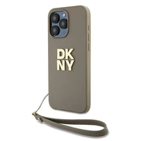 DKNY Dėklas telefonui su dirželiu ir logotipu iPhone 15 Pro Max - smėlio spalvos
