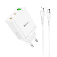 Įkroviklis Hoco 2 x USB C + USB A QC3.0 PD 3A 35W + Kabelis USB C į USB C N33 baltas