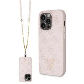 Guess GUHCP14LP4TDSCPP dėklas iPhone 14 Pro - rožinis kryžminis 4G metalinis logotipas