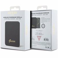 Guess Magnetinė Metalinis Script Logotipas indukcinė išorinė baterija 15W 5000mAh - juoda