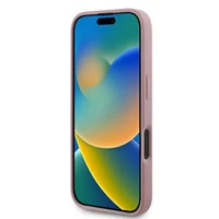 Guess fiksuoto blizgesio didelio 4G iPhone 16 dėklas - rožinis