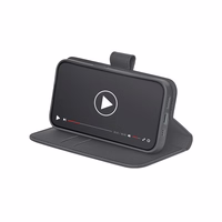 Puro ekologiškos odos dėklas iPhone 16E su horizontaliu atvartu, 2 kortelių lizdais ir banknotų kišene, juodas