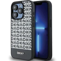 DKNY Odinis spausdintas rašto metalinis logotipas Magnetinis dėklas telefonui iPhone 15 Pro Max - juodas