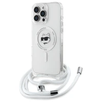 Karl Lagerfeld IML Choupette galva ir virvelė MagSafe iPhone 16 Pro dėklas - skaidrus