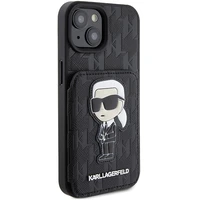 Karl Lagerfeld Saffiano Cardslots and Stand Monogram Ikonik Patch Dėklas telefonui iPhone 15 - juodas