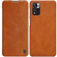 Nillkin Qin dėklas telefonui Xiaomi Redmi Note 11 Pro+ (Kinija) / Redmi Note 11 Pro (Kinija) / Mi11i HyperCharge apsauginis kameros dėklas su stovu rudas